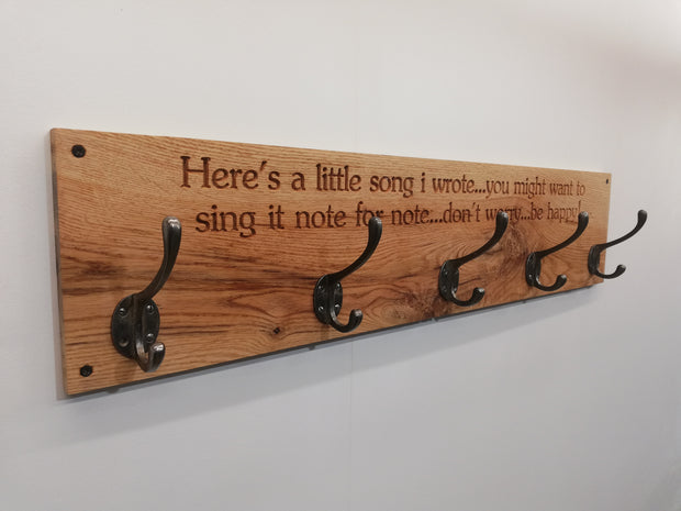 Solid Oak Engraved Coat Rack
