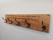 Solid Oak Engraved Coat Rack