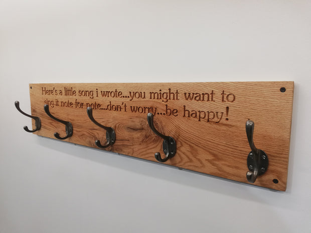 Solid Oak Engraved Coat Rack