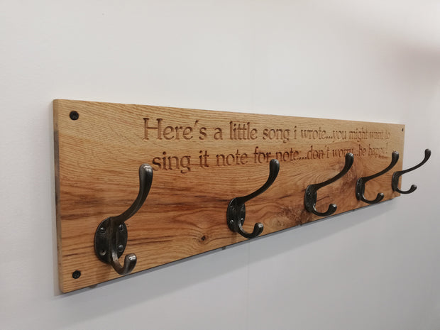 Solid Oak Engraved Coat Rack