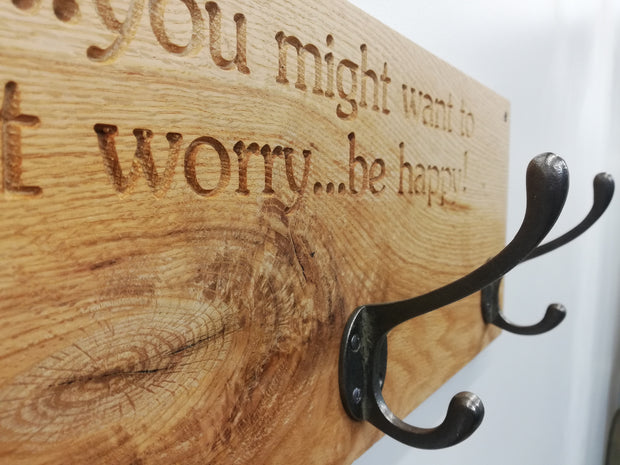 Solid Oak Engraved Coat Rack